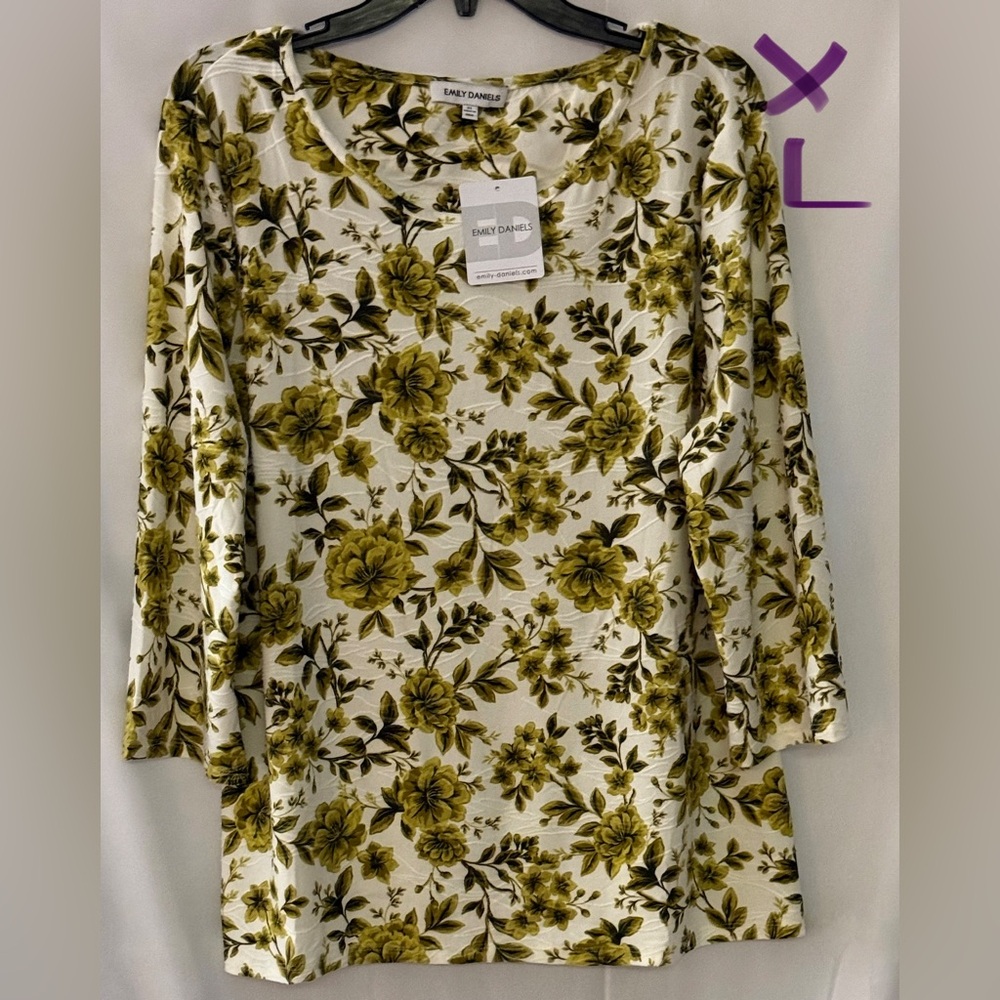 Elegant Floral Long Sleeve Top - Yellow and White